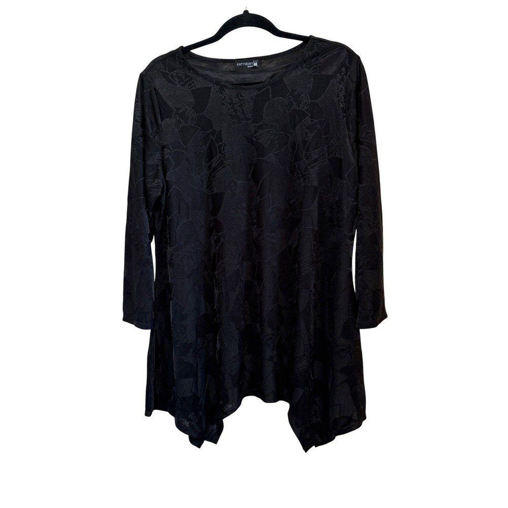 Antthony Original Black Jacquard Floral Sharkbite Hem Tunic Top XL NWT QVC